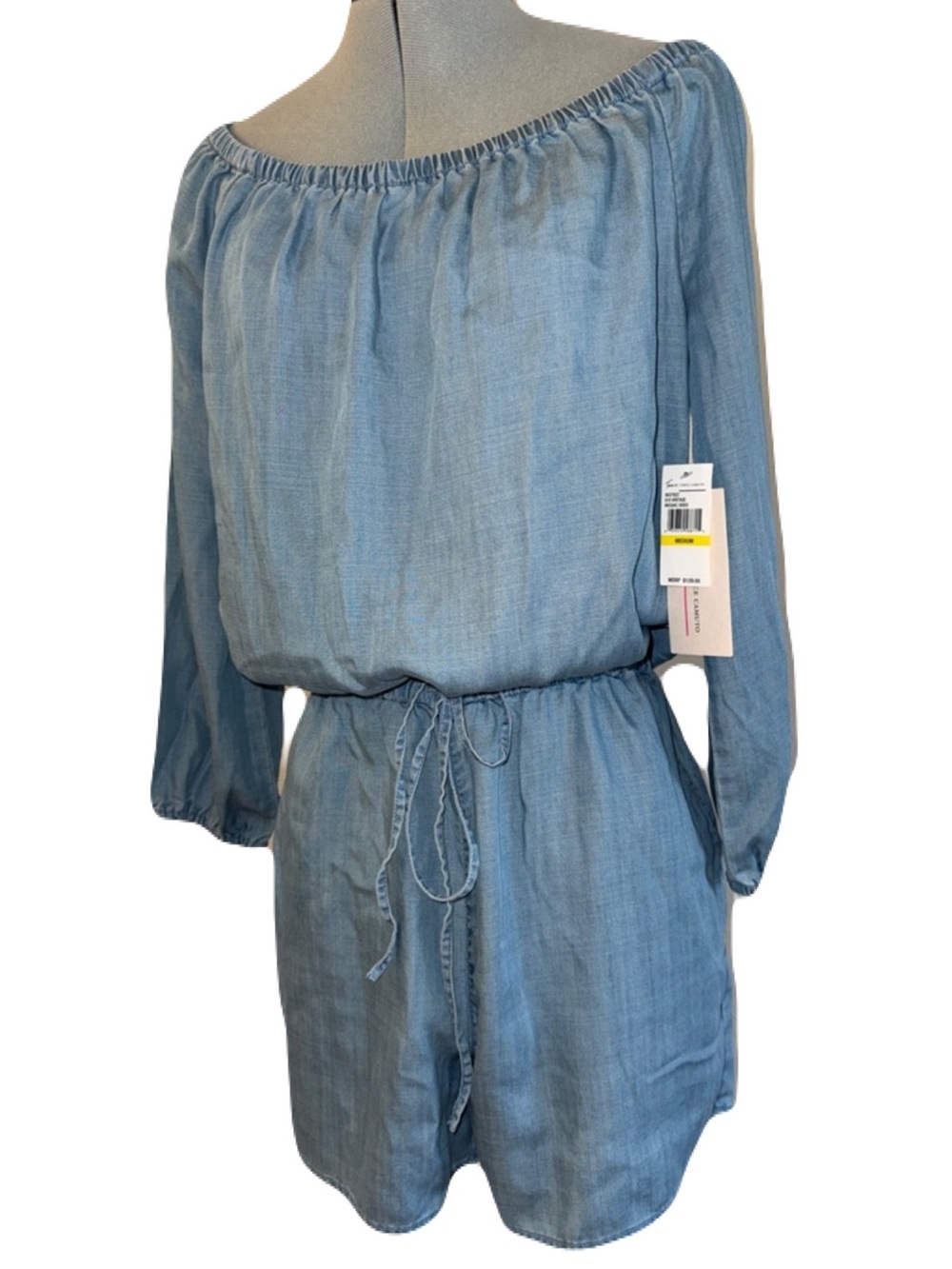 Vince Camuto Off Shoulder Tencel Chambray Romper Blue NWT M